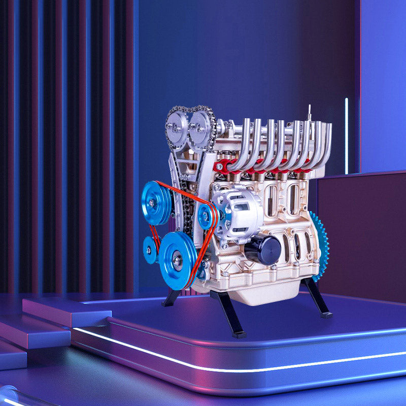 Metallmotor-Modellbausatz TECHING Inline-4-Zylinder-Maschinenmontagespielzeug mit Batterie Mechanisches Kunstdekorationsteil