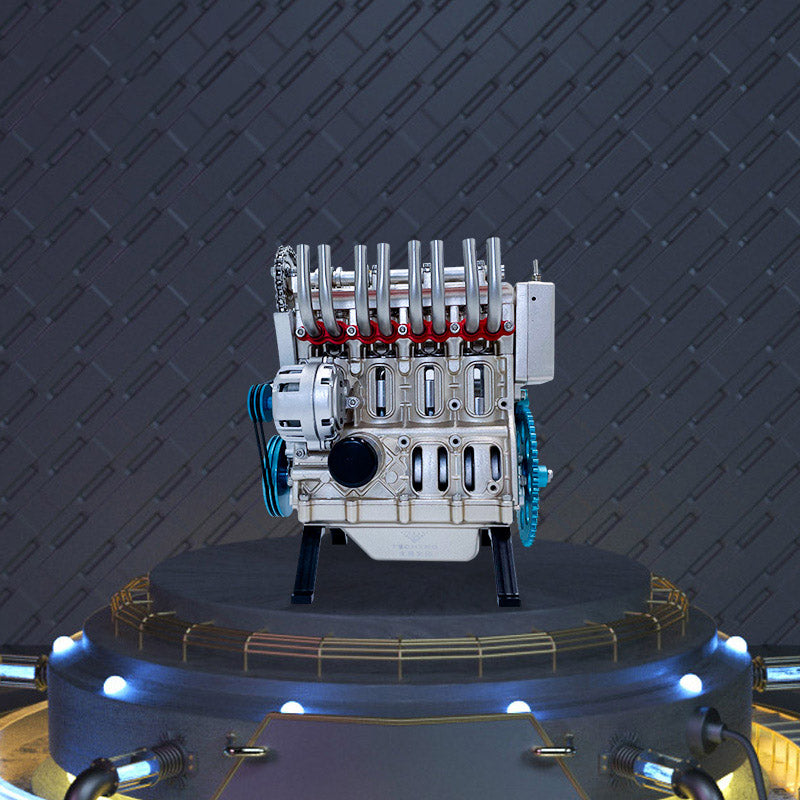 Metallmotor-Modellbausatz TECHING Inline-4-Zylinder-Maschinenmontagespielzeug mit Batterie Mechanisches Kunstdekorationsteil
