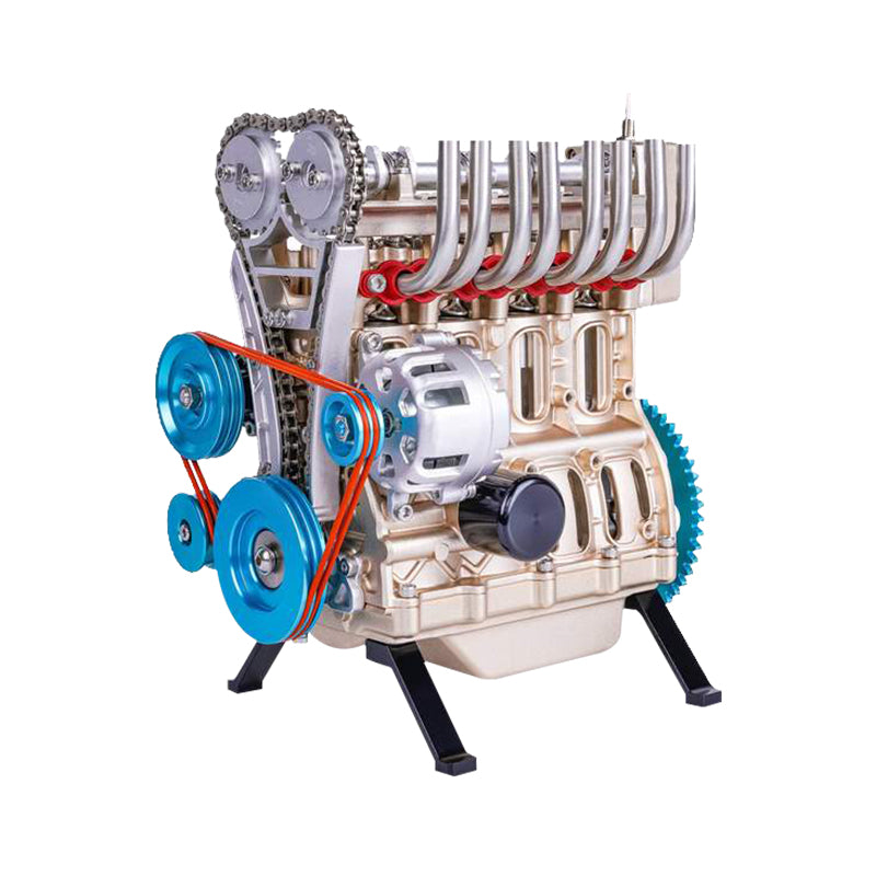 Metallmotor-Modellbausatz TECHING Inline-4-Zylinder-Maschinenmontagespielzeug mit Batterie Mechanisches Kunstdekorationsteil