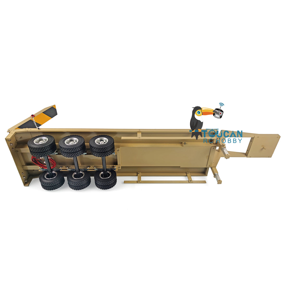 New 1/12 aluminum trailer 3-axle yellow with manual support legs and LED tail light for DIY RC truck