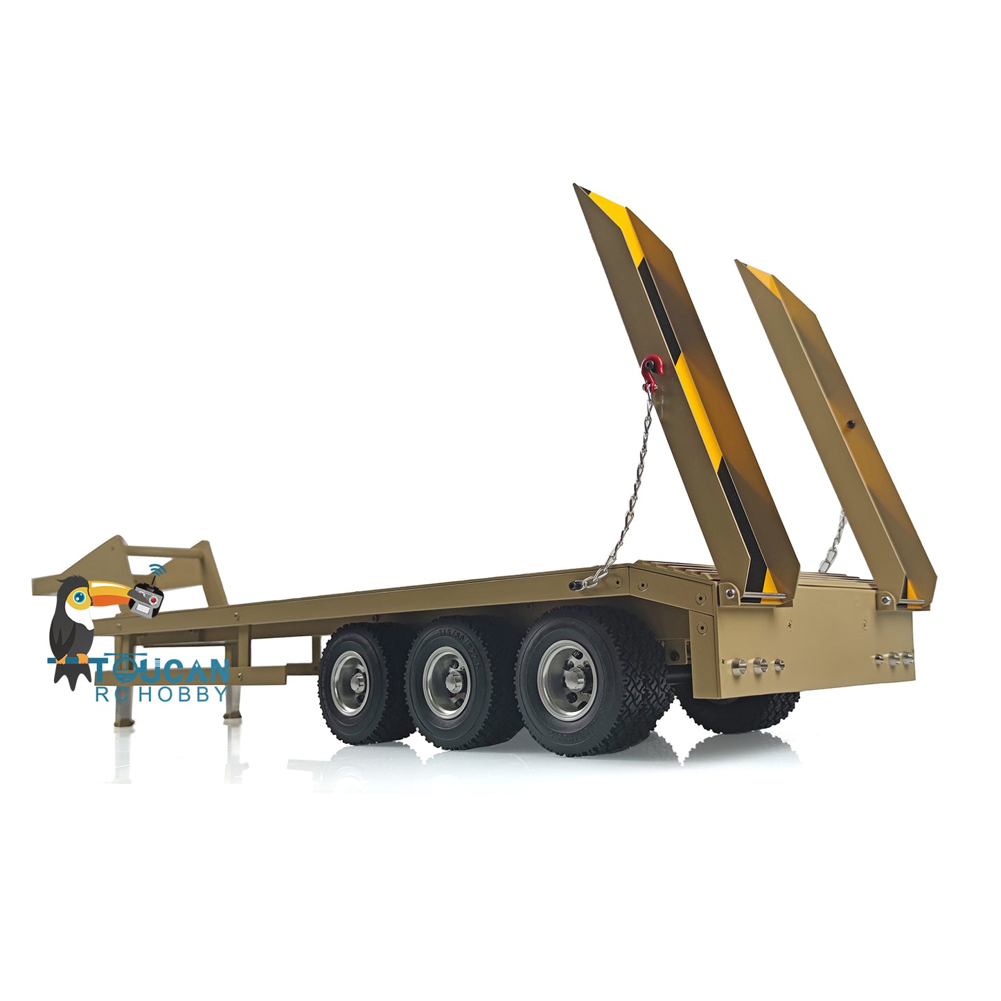 1/12 tri-axle flatbed trailer model aluminum alloy assembled manual support legs rear tail lamp view WHL-3AxleTrailer