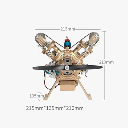 TECHING Metall V2 Doppelzylinder-Motormodell Mini-Modellbausätze mit manueller Montage Mechanisches Kunstdekorationsteil mit Batterieanzeige