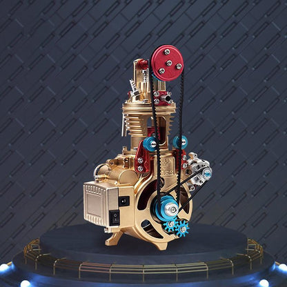 TECHING Ganzmetall-Mini-Einzylinder-Automotor-Montagemodellbausätze, Display, mechanisches Kunstdekorationsteil mit Batterie