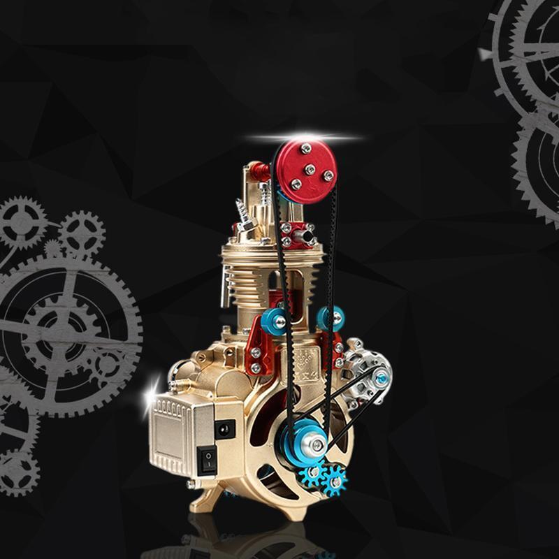 TECHING Ganzmetall-Mini-Einzylinder-Automotor-Montagemodellbausätze, Display, mechanisches Kunstdekorationsteil mit Batterie