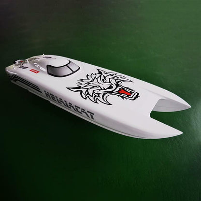 Schwarzes Tigermuster auf weißem G30E 30CC vorlackiertes Benzin-Rennboot ARTR RC mit Funksystem, Servo-Flammendurchschlagsystem, CNC-Hardware