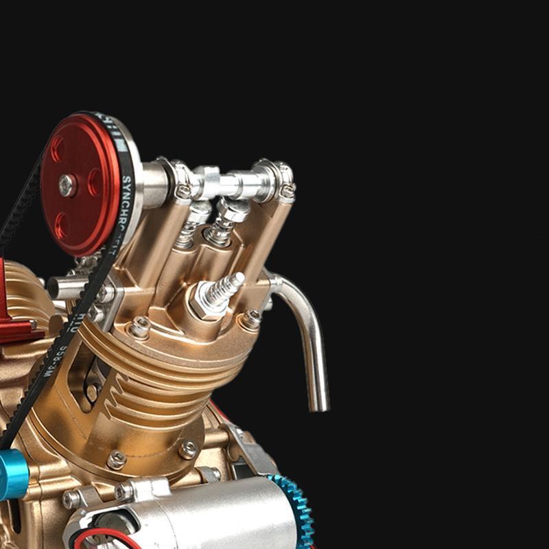 TECHING Metall V2 Doppelzylinder-Motormodell Mini-Modellbausätze mit manueller Montage Mechanisches Kunstdekorationsteil mit Batterieanzeige