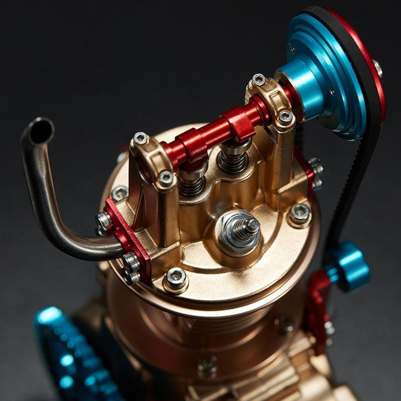 TECHING Ganzmetall-Mini-Einzylinder-Automotor-Montagemodellbausätze, Display, mechanisches Kunstdekorationsteil mit Batterie