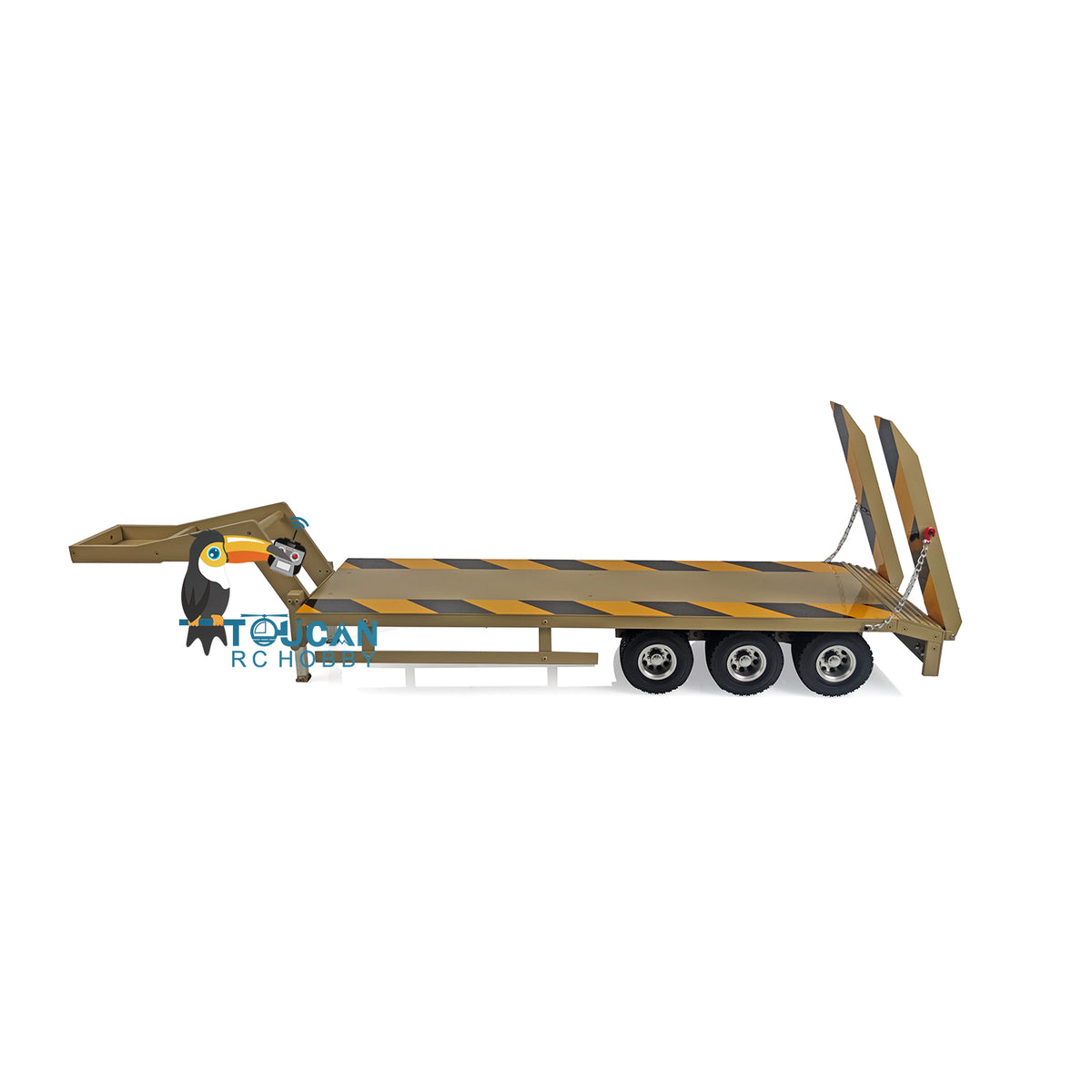 Yellow 1/12 aluminum trailer with manual landing gear and LED tail lights for RC tractor truck